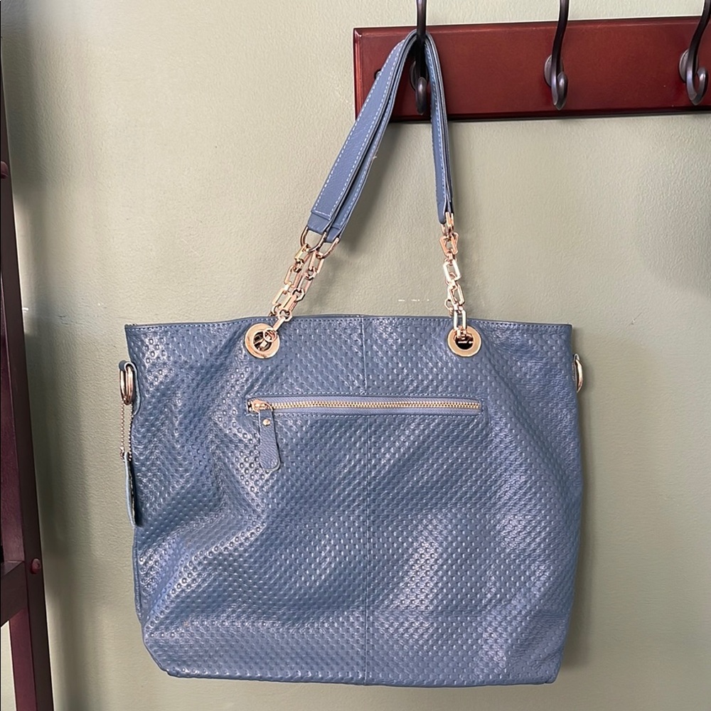 Blue Tote Bag with Gold Accents